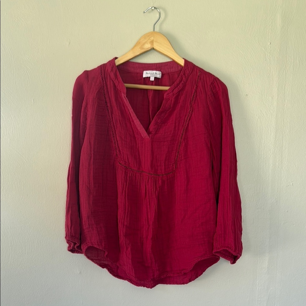 NWOT Michael Stars pinkish red Blouse with Mandarin Collar small
